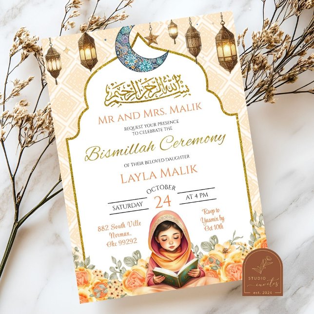 Zeremonie der floral muslimischen Girl Bismillah Einladung (Von Creator hochgeladen)