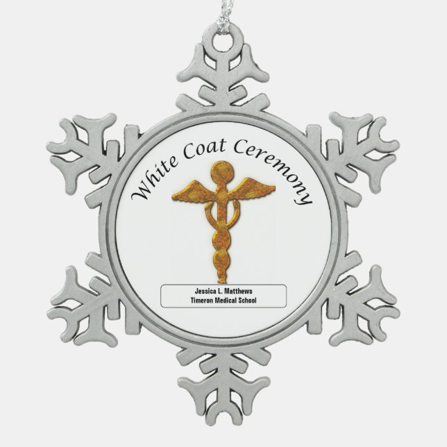 Zeremonie der weißen Matte Gold Medizin, Rundgesch Schneeflocken Zinn-Ornament (Vorderseite)