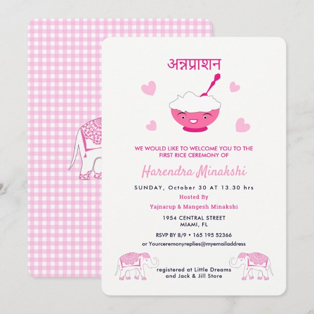 Zeremonie für den ersten Reis Annaprashan Einladung (Vorne/Hinten)