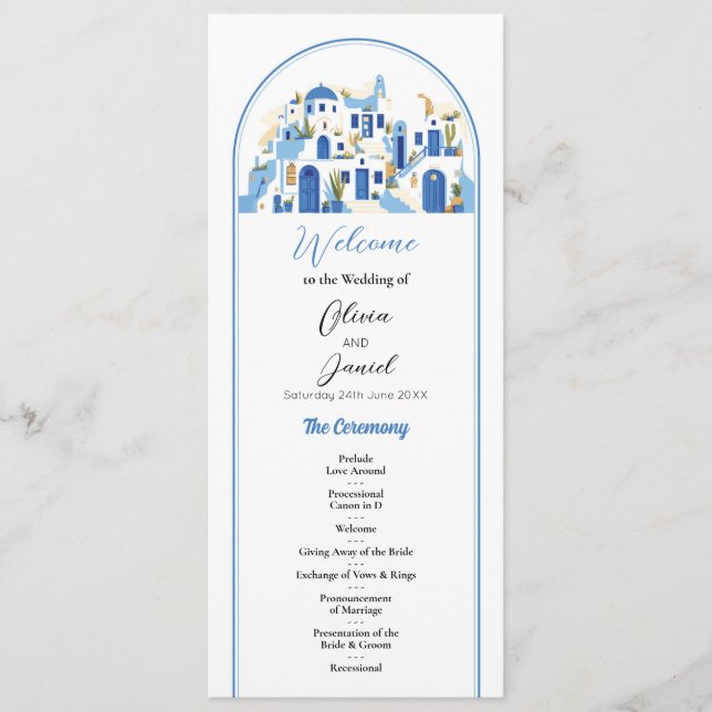 Zeremonie für Santorini-Hochzeiten - Details Griec Programm (Vorderseite)