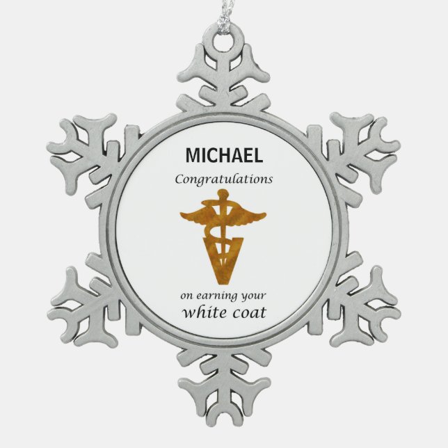 Zeremonie für Veterinärmilch Schneeflocken Zinn-Ornament (Vorderseite)