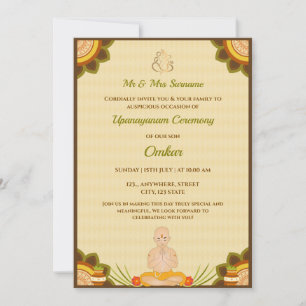 Zeremonie in Upanayanam Einladungskarte, Janoi Car Einladung