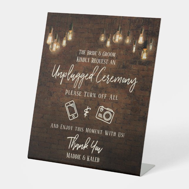 Zeremonie "Industrial Brick Edison Lights Unplugge Sockelschild (Vorderseite)