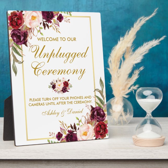 Zeremonie "Watercolor Burgundy Wedding Unplugged" Fotoplatte (Seite)