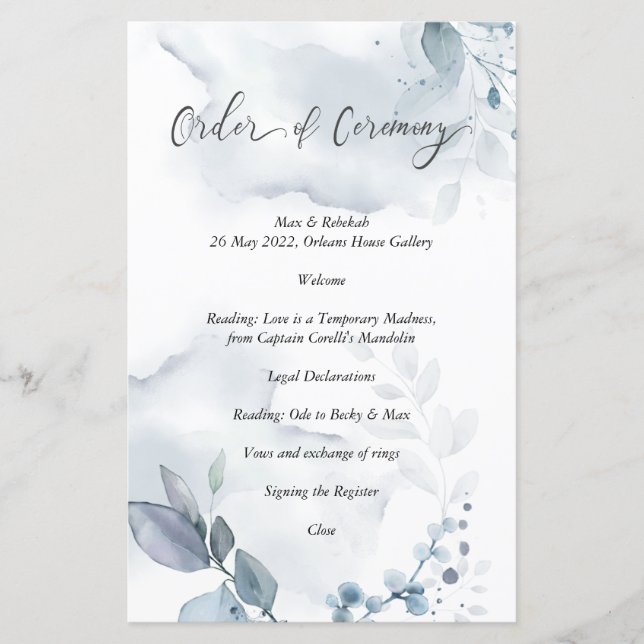 Zeremonie Wispy Dusty Blue Foliage (Vorderseite)