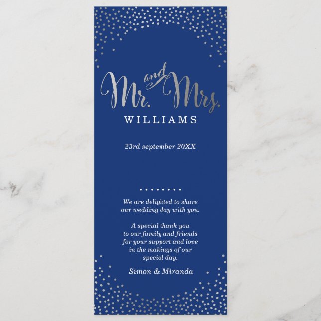 ZEREMONY PROGRAMM Mini silber Konfetti Marine (Vorderseite)