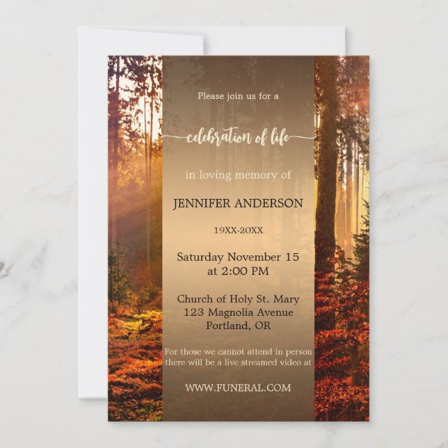 Zerfallswald-Feier zum Gedenken an das Leben Einladung (Vorderseite)