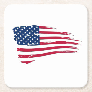 Zerfetzte amerikanische Flagge Rechteckiger Pappuntersetzer