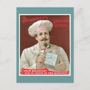 Zerfetzte Kabeljau-Vintage-Lebensmittelwerbekunst Postkarte