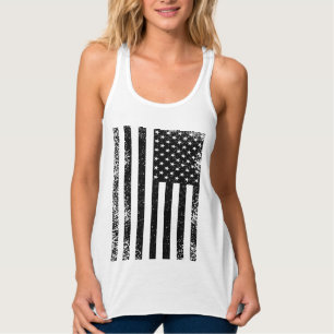 Zerfetzte schwarz-weiße amerikanische Flagge Tank Top