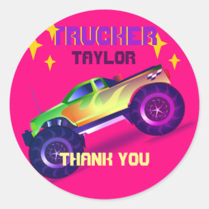 Zerkleinern MONSTER TRUCK Girls Pink Vielen Dank Runder Aufkleber
