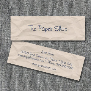 zerknitterte Papierhandschrift schmale Visitenkart Mini Visitenkarte