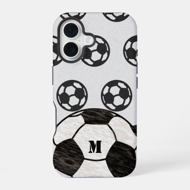 Zerkratzte Fußball-Monogramm iPhone 16 Hülle (Rückseite)