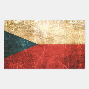 Zerkratzte und abgenutzte Vintage-Flagge der Tsche Rechteckiger Aufkleber