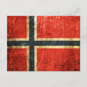 Zerkratzte und abgenutzte Vintage-Flagge Norwegens Postkarte