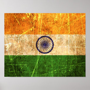 Zerkratzte und abgenutzte Vintage-Indische-Flagge Poster