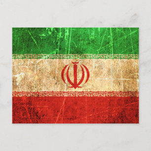 Zerkratzte und abgenutzte Vintage iranische Flagge Postkarte