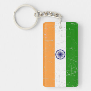 Zerkratzte und beschädigte indische Flagge Schlüsselanhänger