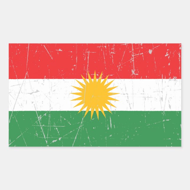 Zerkratzte und beschädigte kurdische Flagge Rechteckiger Aufkleber (Vorderseite)