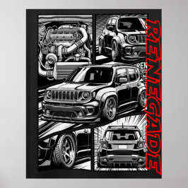 Zerkratzter Renegade Widebody Turbo Comic Grafik Poster