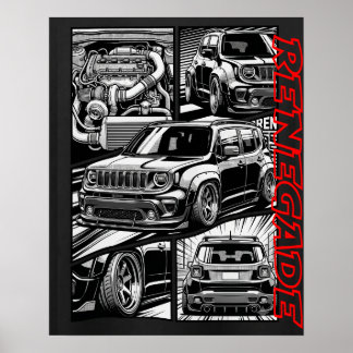 Zerkratzter Renegade Widebody Turbo Comic Grafik Poster