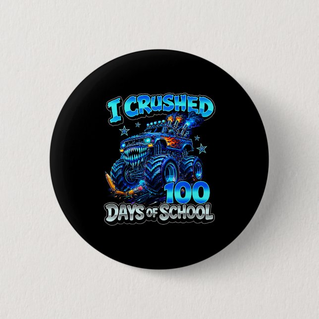 Zermalmte 100 Tage Schulalltag blauer Monstertruck Button (Vorderseite)