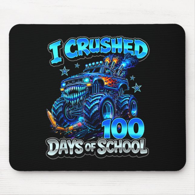 Zermalmte 100 Tage Schulalltag blauer Monstertruck Mousepad (Vorne)
