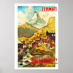 Zermat, Bergspitze, Schweiz, Sommer Vintag Poster