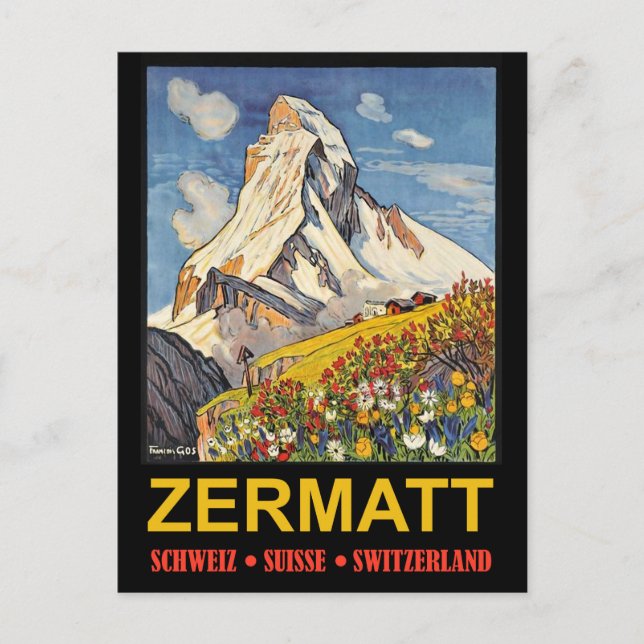 Zermatt, Berggipfel, Schweiz Jahrgang Reise Postkarte (Vorderseite)