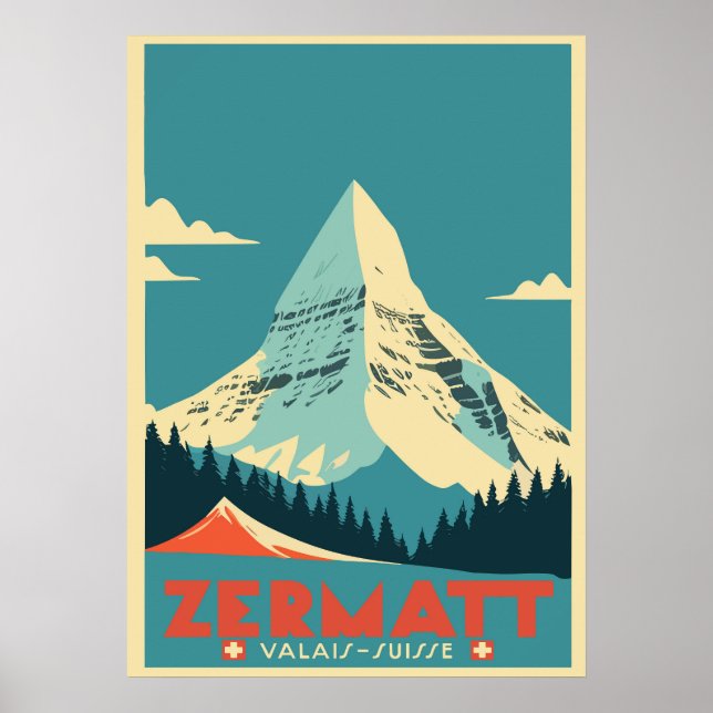 Zermatt, Matterhorn, Schweiz, Skiposter Poster (Vorne)
