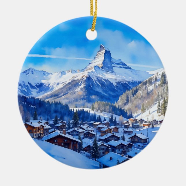 Zermatt Matterhorn Schweiz Wasserfarbe Keramik Ornament (Vorne)