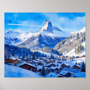 Zermatt Matterhorn Schweiz Wasserfarbe Poster