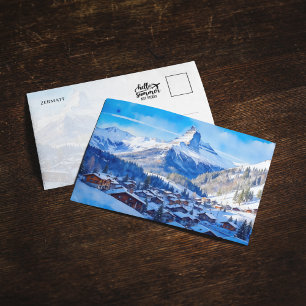 Zermatt Matterhorn Schweiz Wasserfarben Postkarte