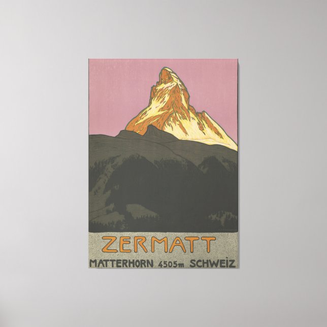 Zermatt Matterhorn Vintag Schweiz Skifahren Leinwanddruck (Vorderseite)