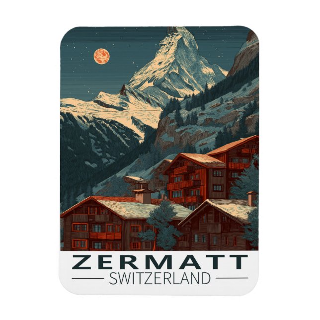 Zermatt Matterhorn Vintage Travel Magnet (Vertikal)