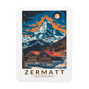 Zermatt Schweiz Matterhorn Reise Kunst Vintage Magnet