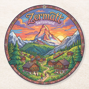 Zermatt Schweiz Matterhorn Sonnenuntergang Runder Pappuntersetzer