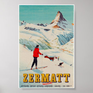 Zermatt Schweiz Retro Vintage Skireise Poster