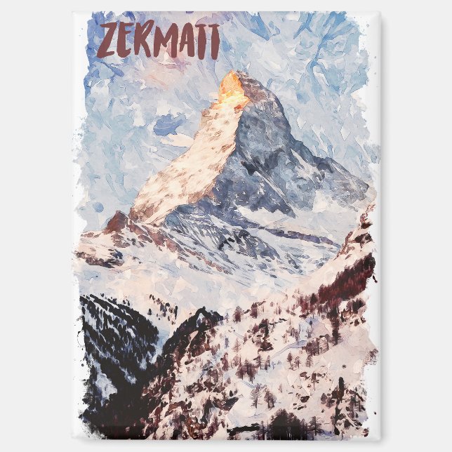 Zermatt Schweiz Schweizer Alpen Wasserfarbe Magnet (Vorderseite)