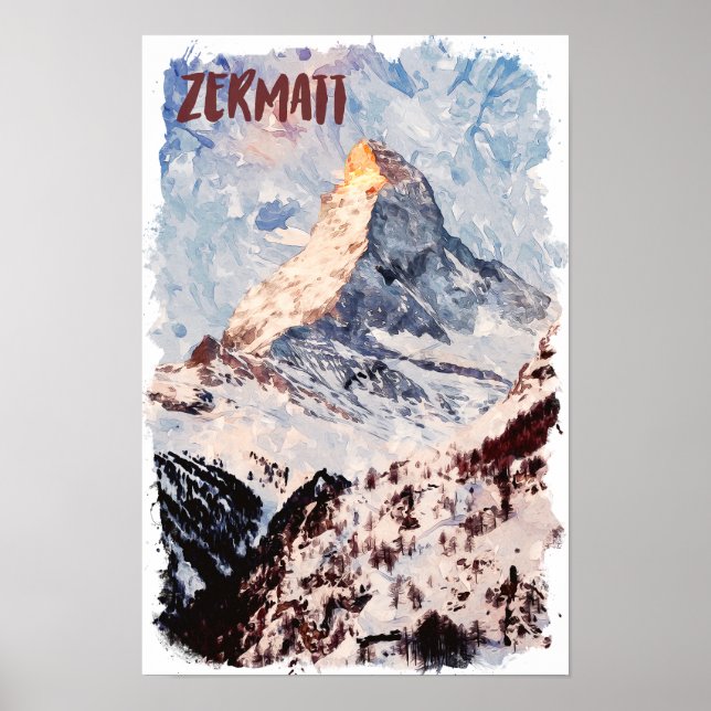 Zermatt Schweiz Schweizer Alpen Wasserfarbe Poster (Vorne)
