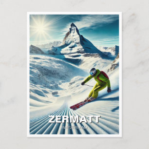 Zermatt Schweiz Skifahren Postkarte
