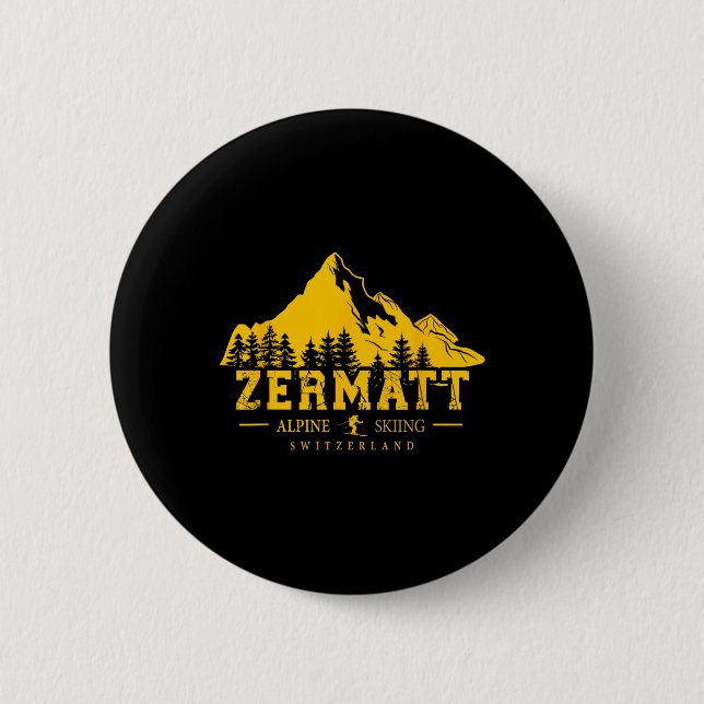 Zermatt Schweiz Skigebiet Alpin-Skiing Schweizer Button (Vorderseite)