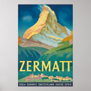 Zermatt Schweiz Vintage Reiseposter Druck Poster