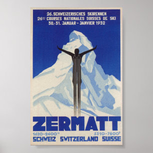 Zermatt Schweiz Vintages Skiposter Poster