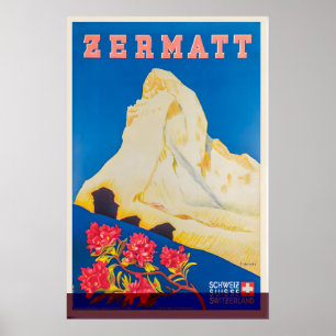 Zermatt Schweizer Alpen Suisse Schweiz Vintage Ski Poster