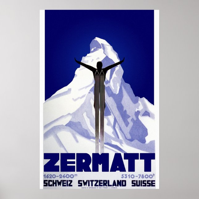 Zermatt Skifahrplakat Poster (Vorne)