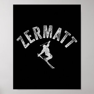Zermatt Skigebiet Vintage Skifahren Schweizer Klei Poster
