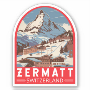 Zermatt Switzerland Illustration Reisen Art Retro Aufkleber
