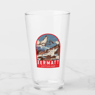 Zermatt Switzerland Illustration Reisen Art Retro Glas