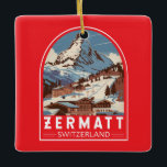 Zermatt Switzerland Illustration Reisen Art Retro Keramikornament<br><div class="desc">Zermatt Retrovektor-Reisedesign. Zermatt,  im Kanton Südschweiz,  ist ein Bergrestaurant,  das für Ski,  Klettern und Wandern bekannt ist.</div>